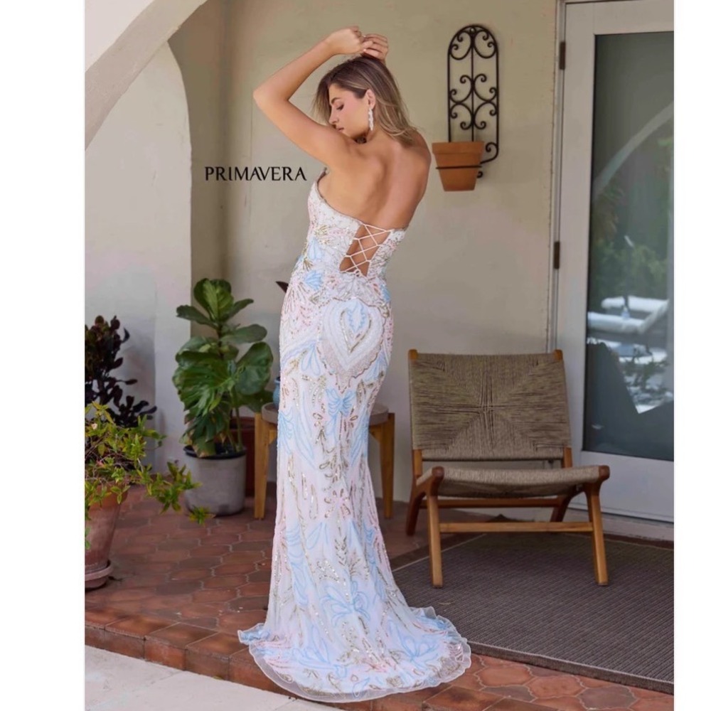Primavera Couture Beaded Sequin Gown White Pink Blue 16 New Without Tags - Picture 2 of 5
